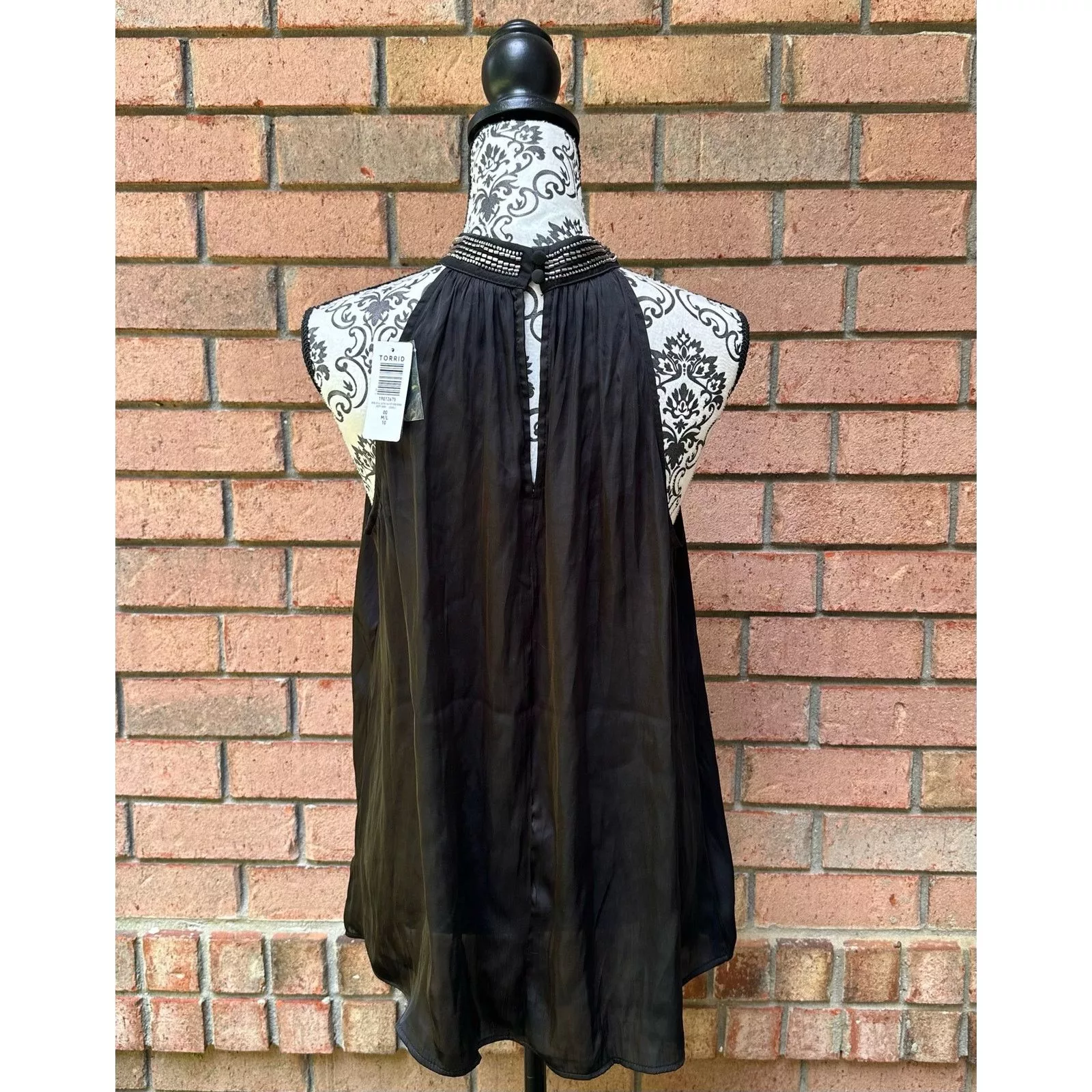 Other Blouses Other NWT Torrid Black Satin Halter Top Beaded Collar 00
