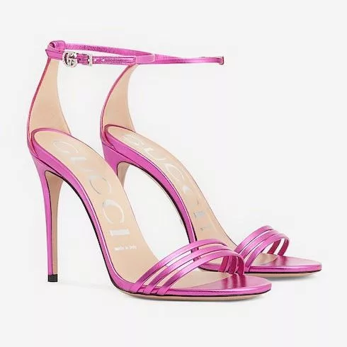Gucci Miscellaneous Gucci Double G Metallic Heeled Sandals SIZE 37.5 Pink