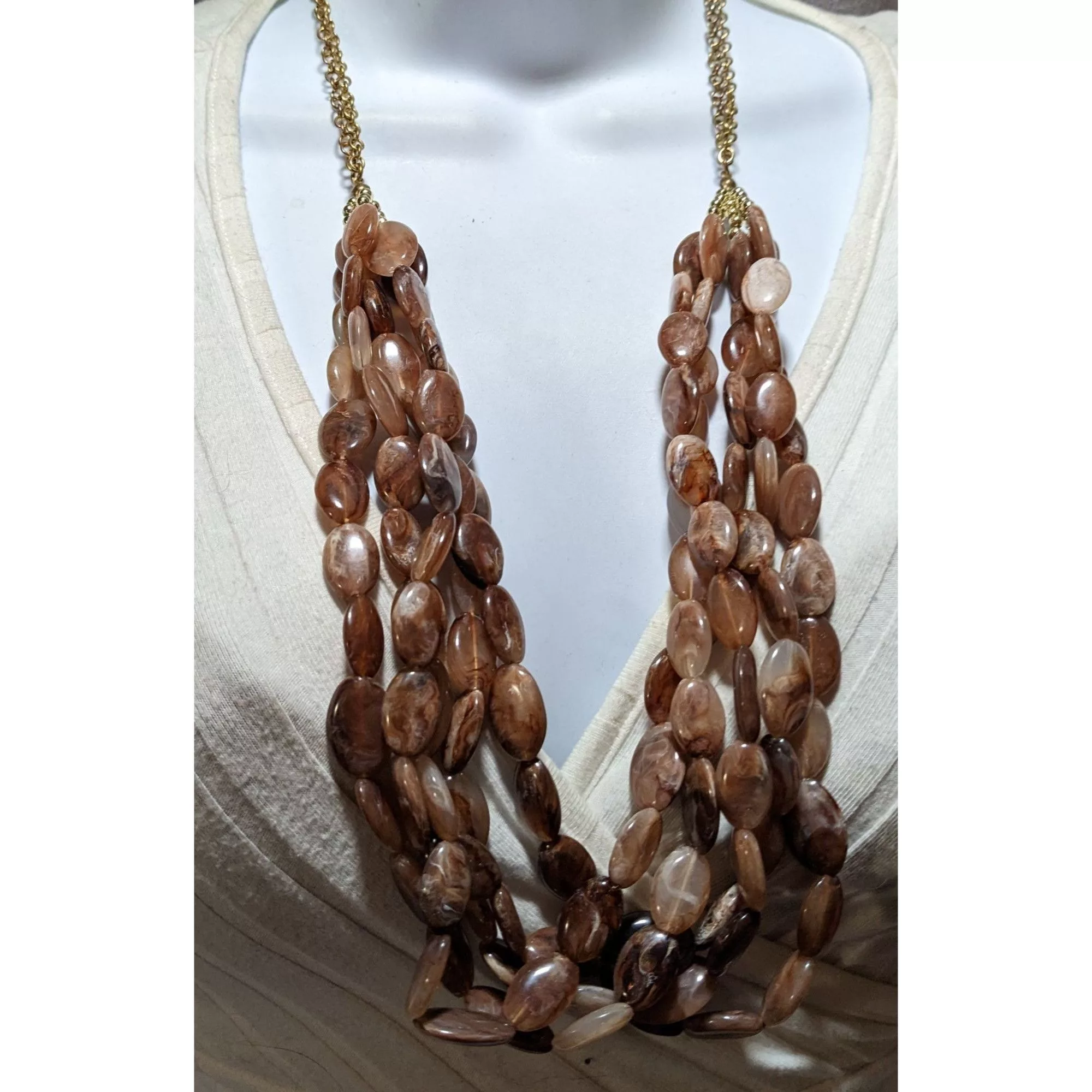 Other Necklaces Other Earthy Multilayer Marbled Beaded Necklace Brown