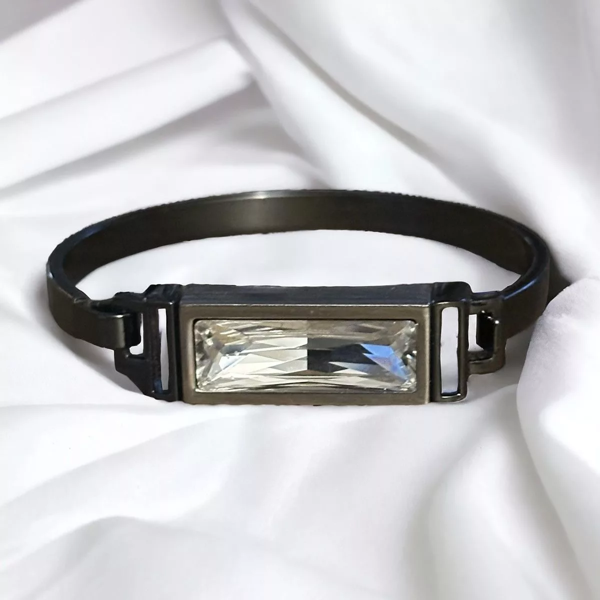 Other Bracelets Other Gunmetal rectangular crystal hinged bangle bracelet Silver