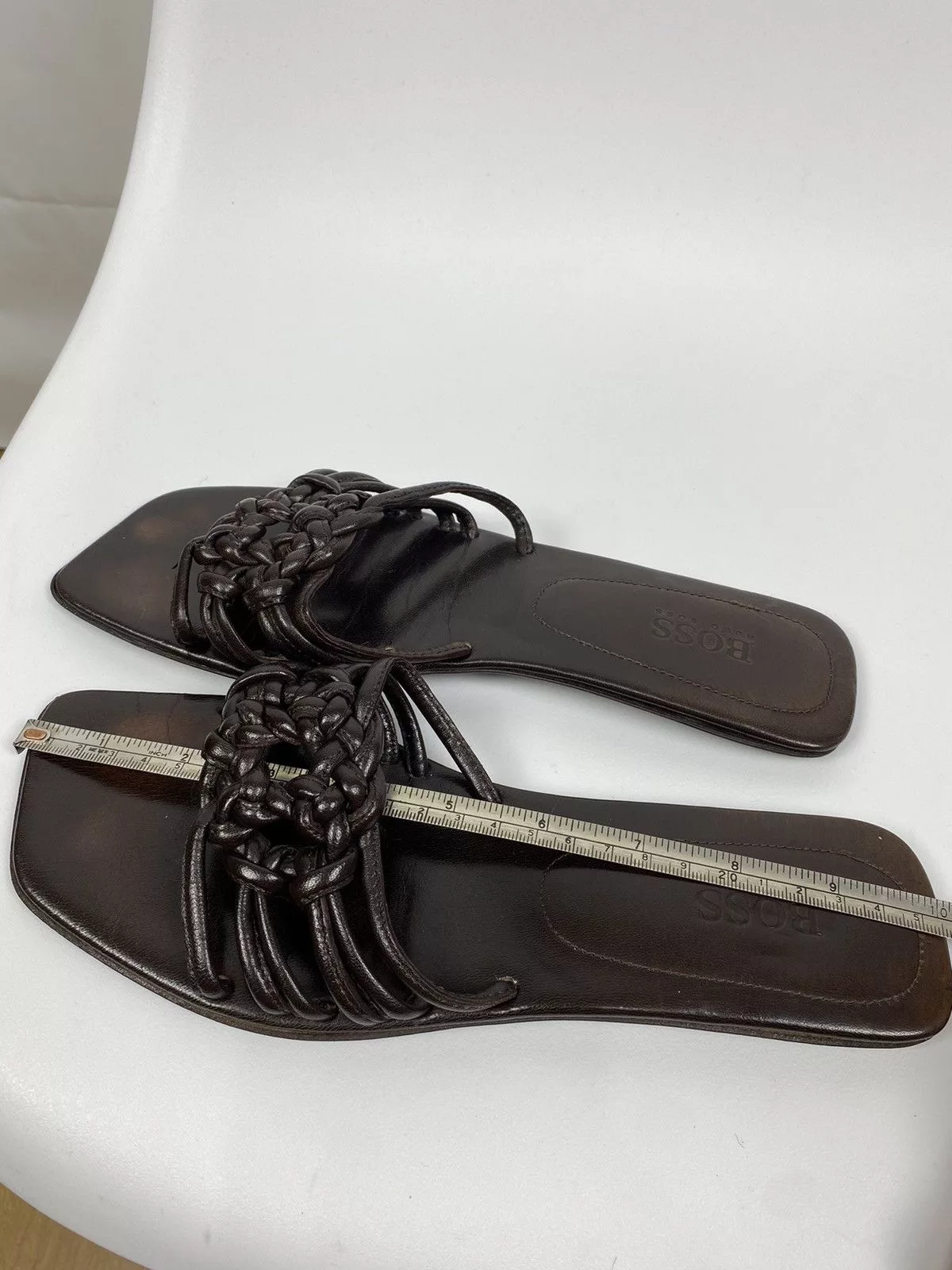 Hugo Boss Flats Hugo Boss Genuine Leather Slides Open Toe size 38 Brown
