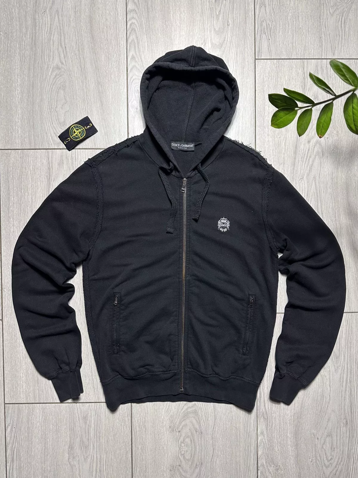 Dolce & Gabbana Sweatshirts Hoodies Dolce & Gabbana Mens Zip Hoodie Dolce&Gabbana Y2K Drill Small Logo Black Avant-Garde