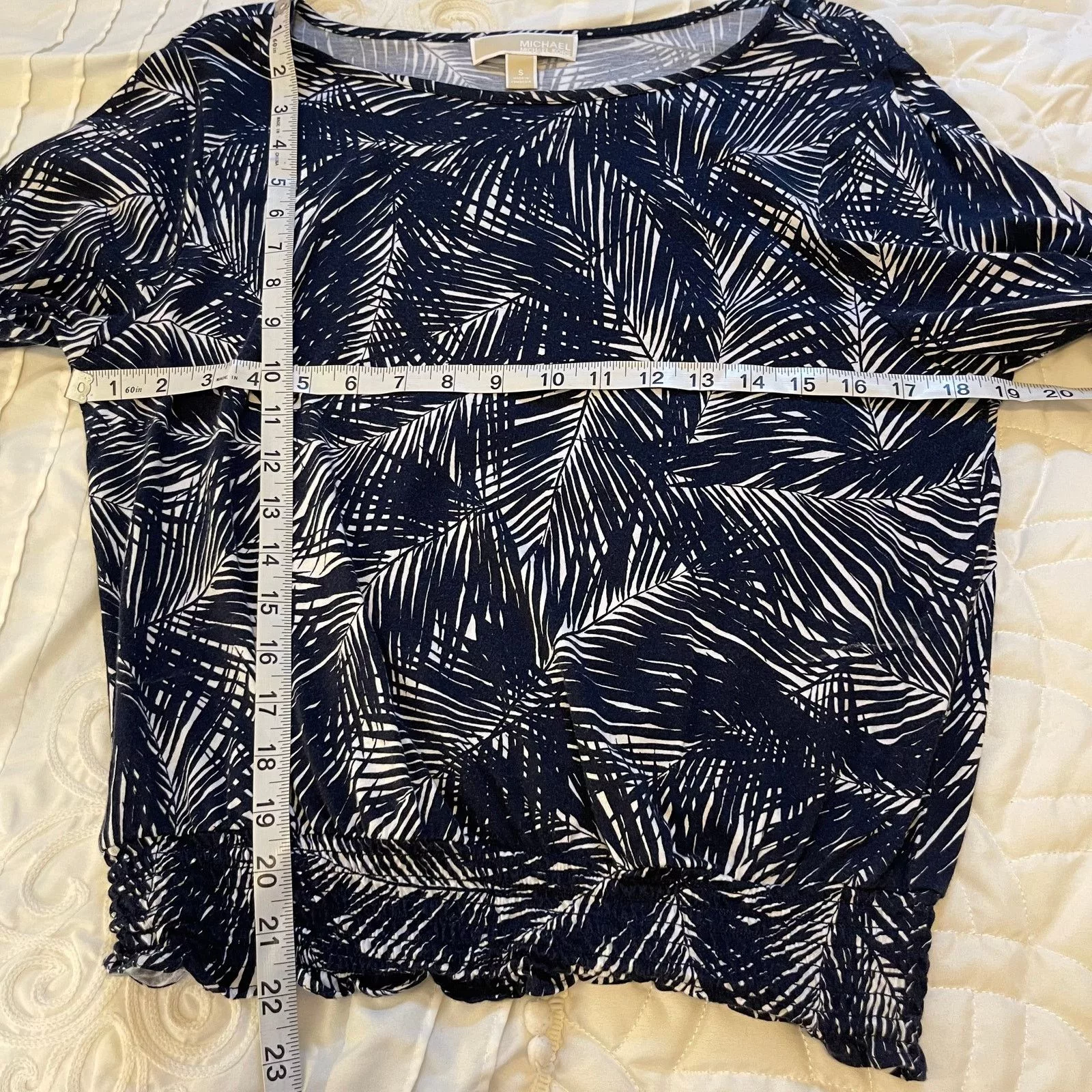 Michael Kors Short Sleeve T Shirts Michael Kors Pullover Leaf Print Blue short Sleeve Shirt, S