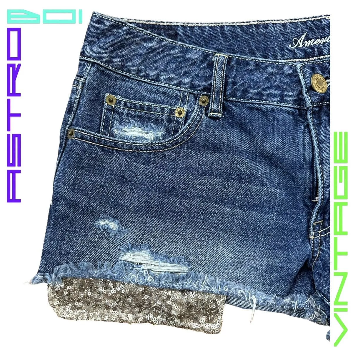 American Eagle Outfitters Shorts American Eagle Outfitters AMERICAN EAGLE SEQUIN BLUE DENIM MINI SHORTS_ 34"