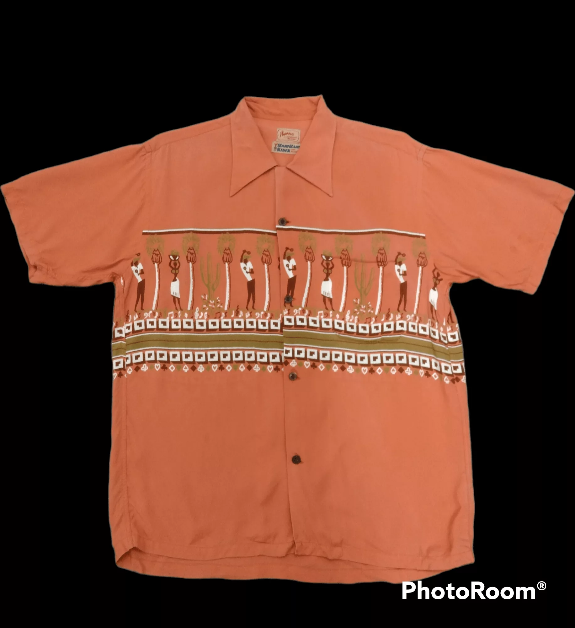 The Flat Head Shirts Button Ups The Flat Head RAYON FLAT HEAD SEXY GIRL MOTIF Orange