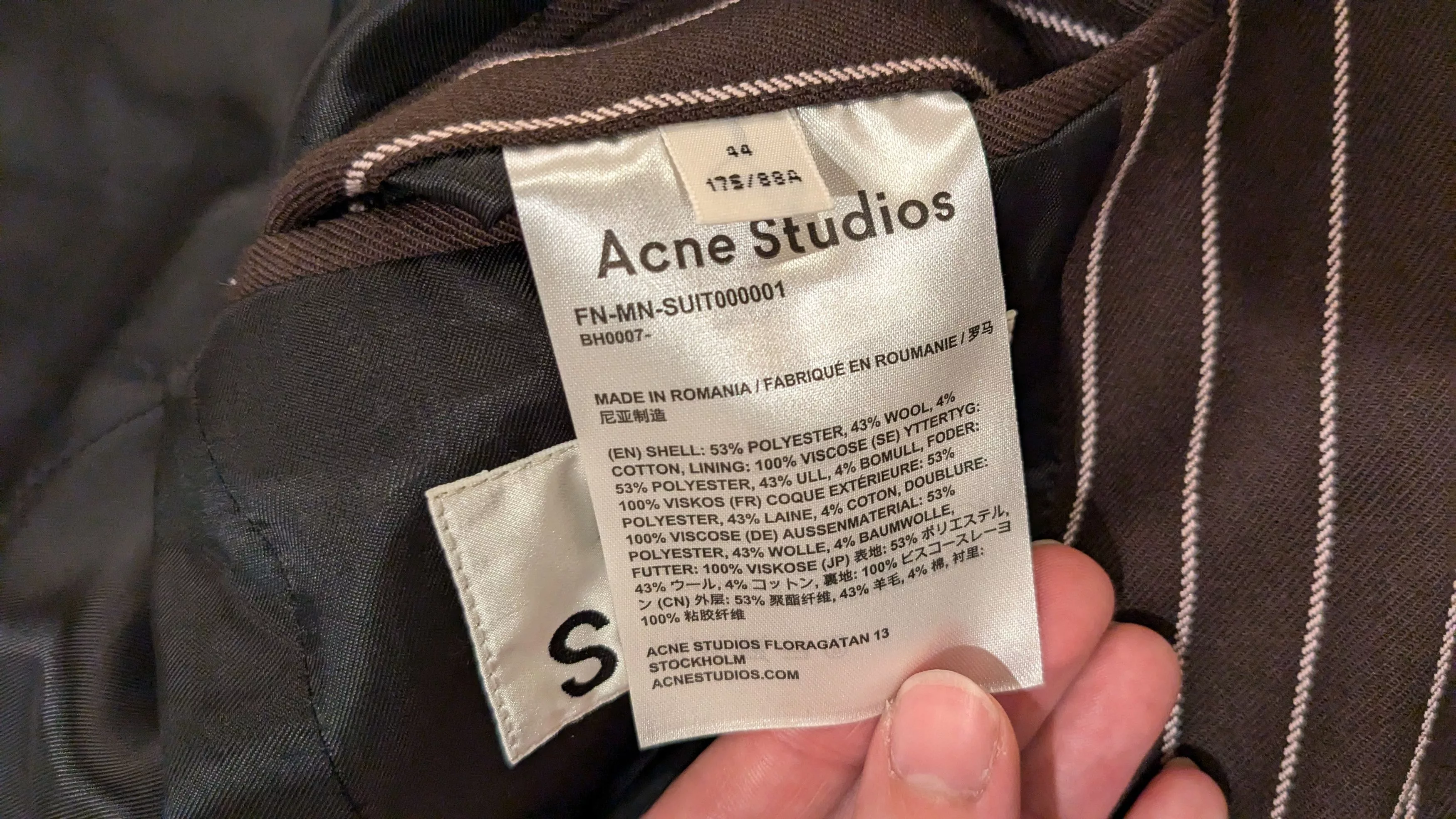 Acne Studios Suits Acne Studios Brown and Pink Pinstripe Suit Jacket