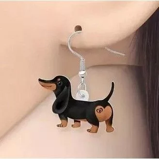 Handmade Earrings Handmade Dachshund Earrings New Dangle Hooks Double Sided Black Tan W Multi Vintage