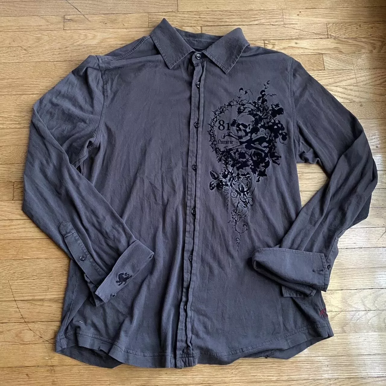 Express Shirts Button Ups Express Graphic button up tee Gray