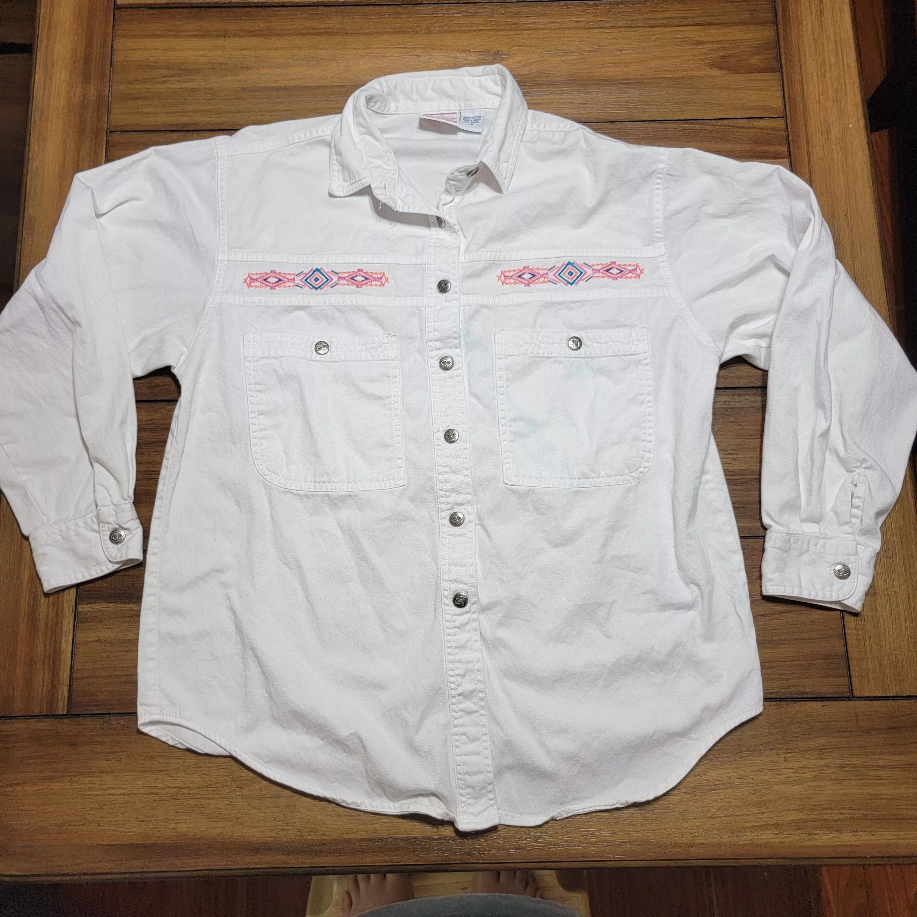 Other Button Ups Other Nuovo LS Southwestern Shacket w/ Embroidery - Medium White