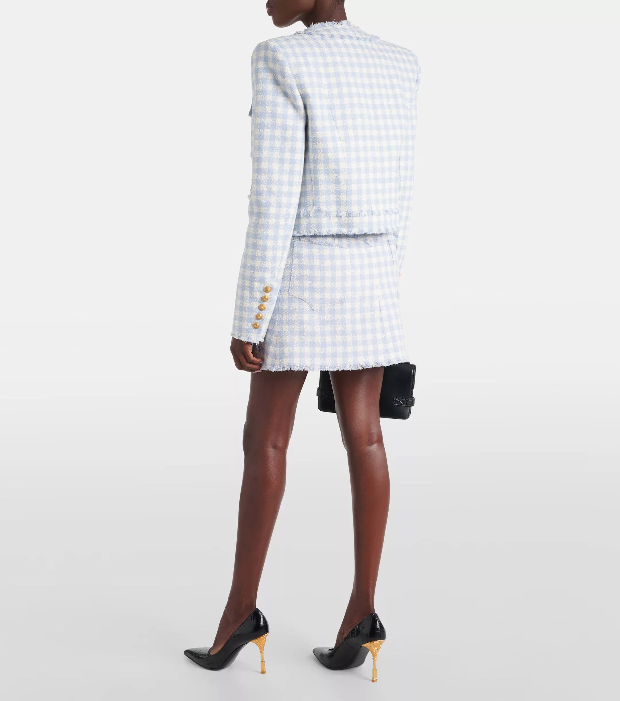Balmain Jackets Balmain o1w1db10624 Collarless Vichy Jacket in White