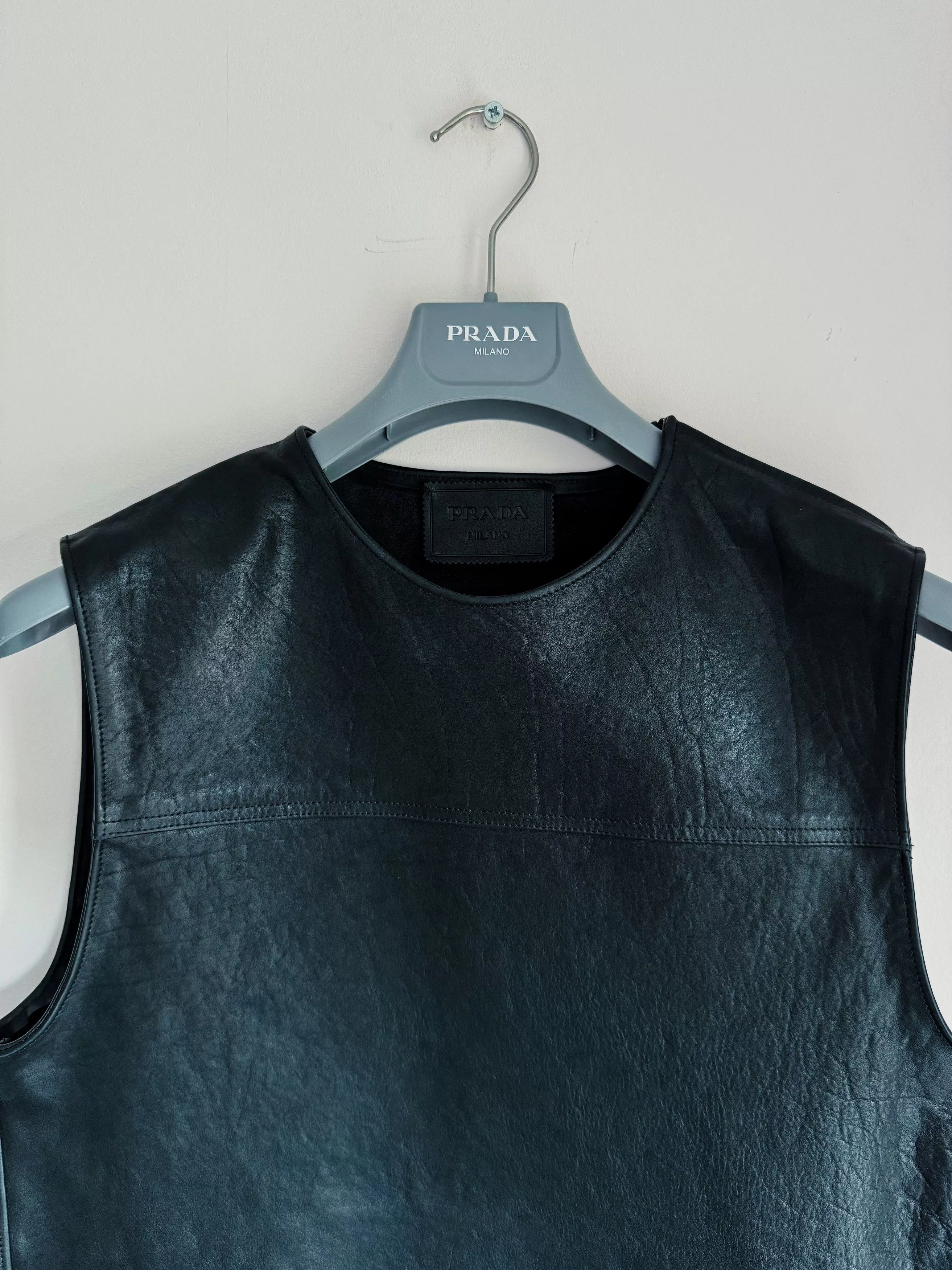 Prada Vests PRADA VITELLO LEATHER VEST Gray