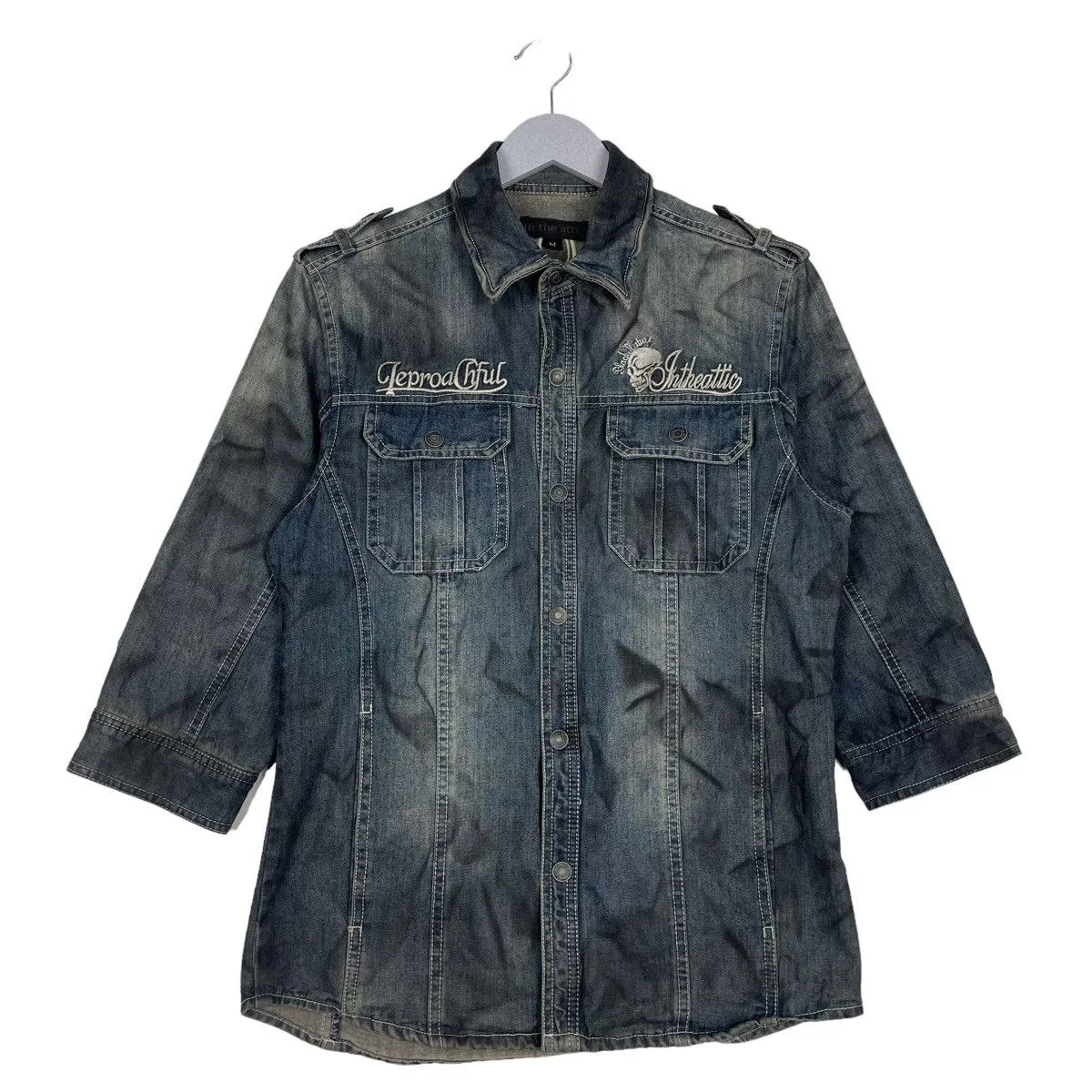 In The Attic Denim Jackets In The Attic × Japanese Brand × KMRii 💥IN THE ATTIC DENIM SKULL QUARTER SLEEVE Blue