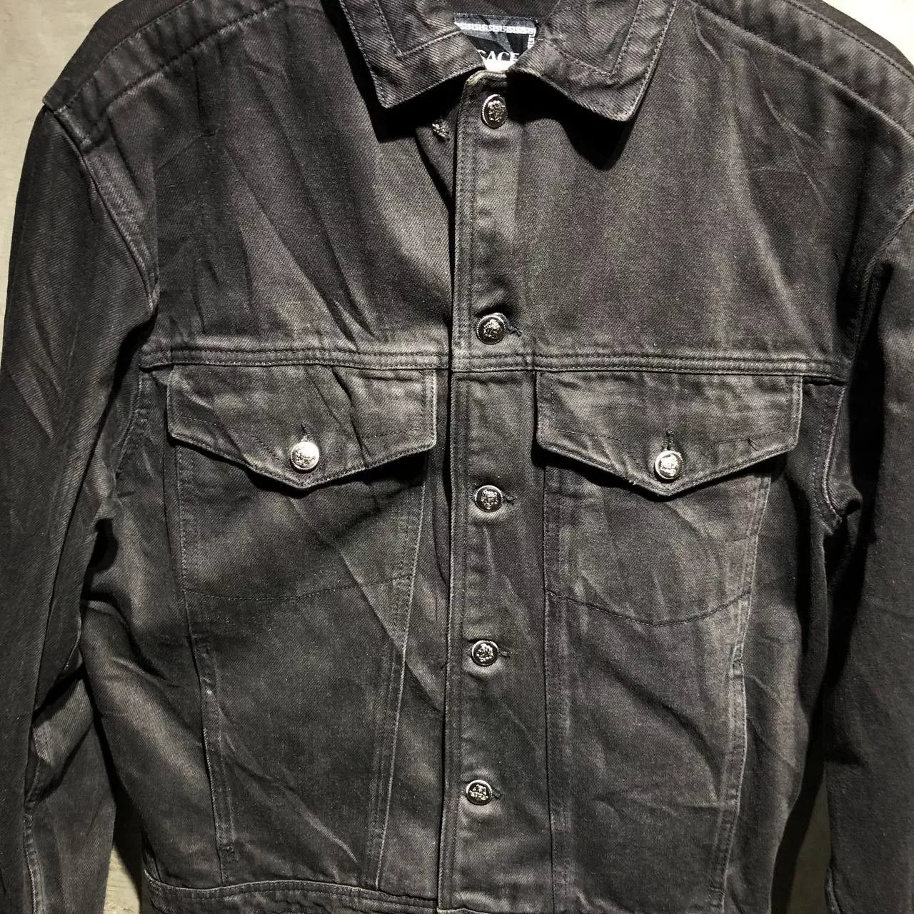 Versace Denim Jackets Versace Embroidered Logo Denim jacket Black