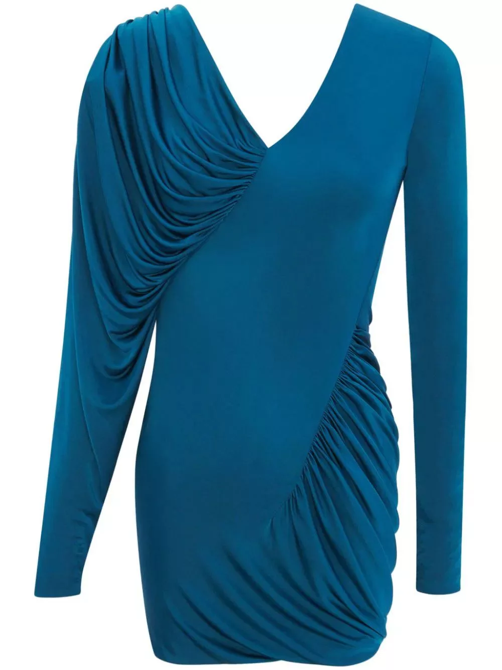 Saint Laurent Paris Mini Dresses Saint Laurent Paris o1b1hav110724 Draped Dress in Shiny Jersey in Blue