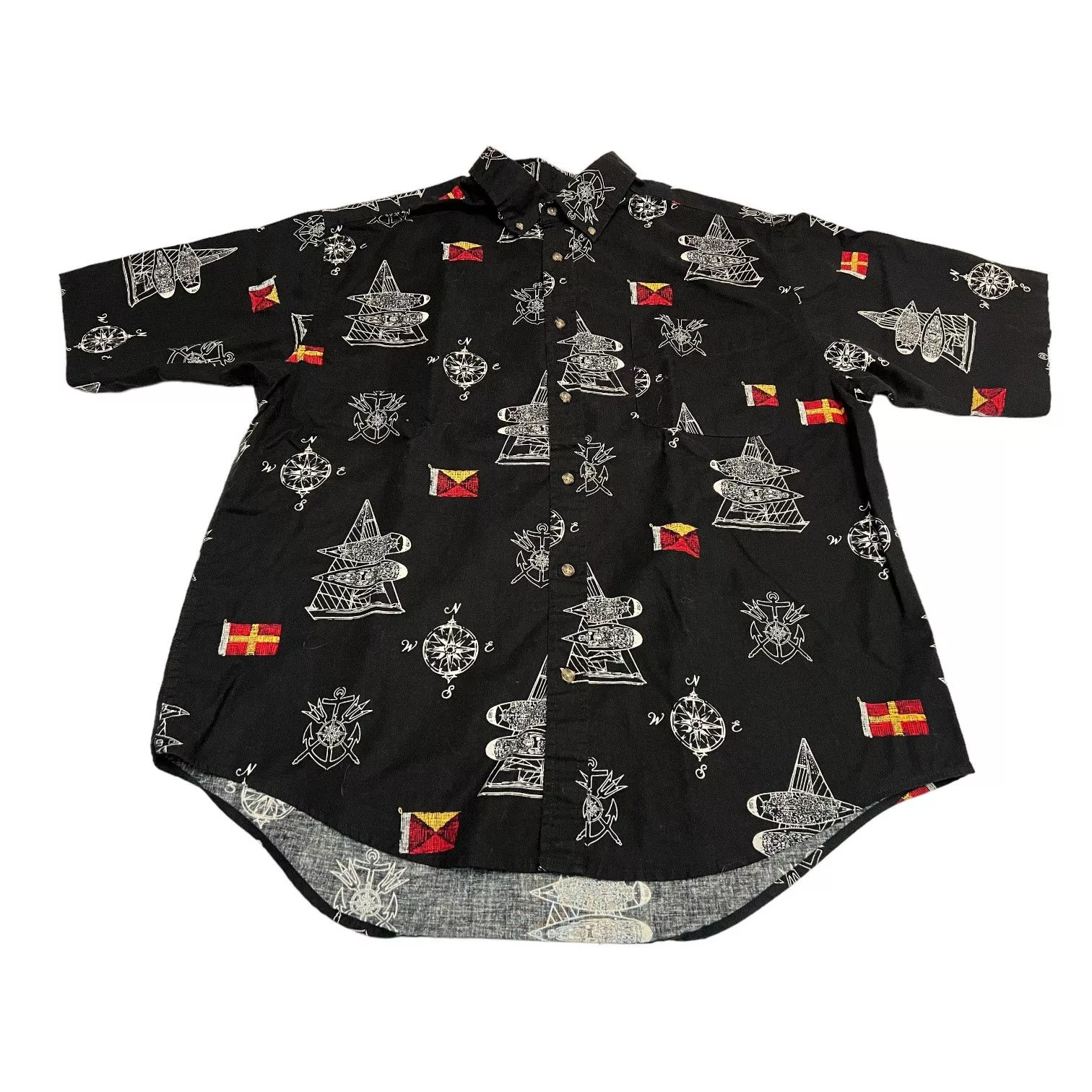 Puritan Shirts Button Ups Puritan Black Short Sleeve Button Up Shirt Boats and Compass