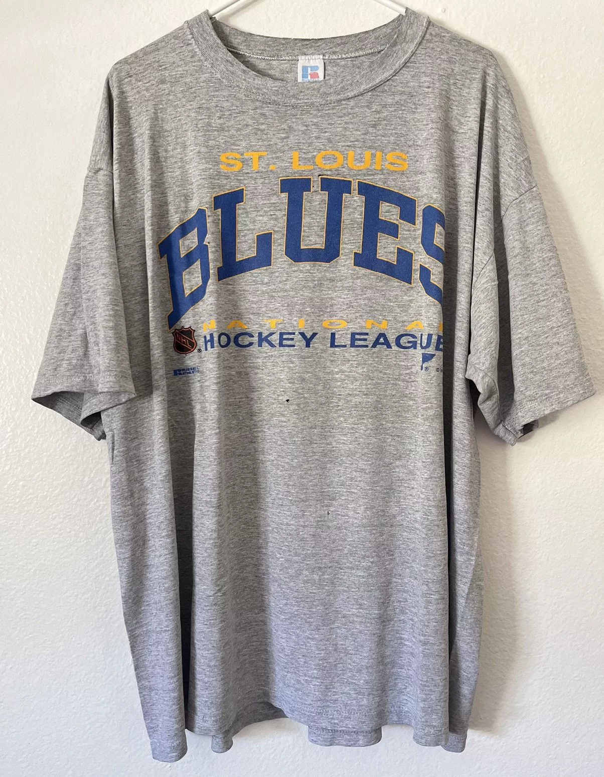 NHL Short Sleeve T Shirts NHL × Vintage 90s St. Louis blues Hockey t shirt Gray Sportswear
