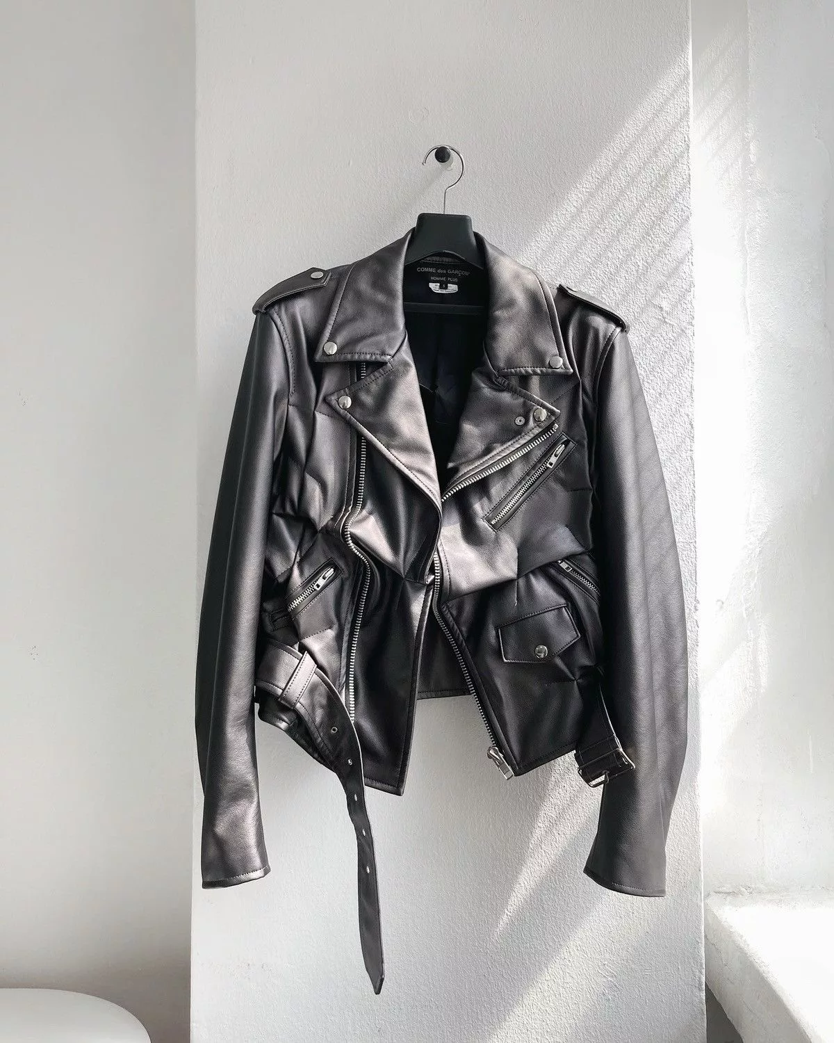 Comme des Garcons Leather Jackets Comme des Garcons × Comme des Garcons Homme Plus × Junya Watanabe ❌ NWT CDG AD2020 homme plus fold stitch Rider Black