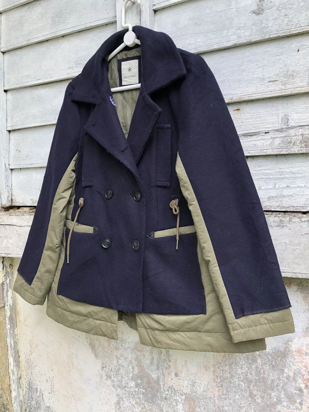 Designer Jackets Designer × Japanese Brand Bittoko Double Breast Reconstruct Nylon Wool Jacket Blue