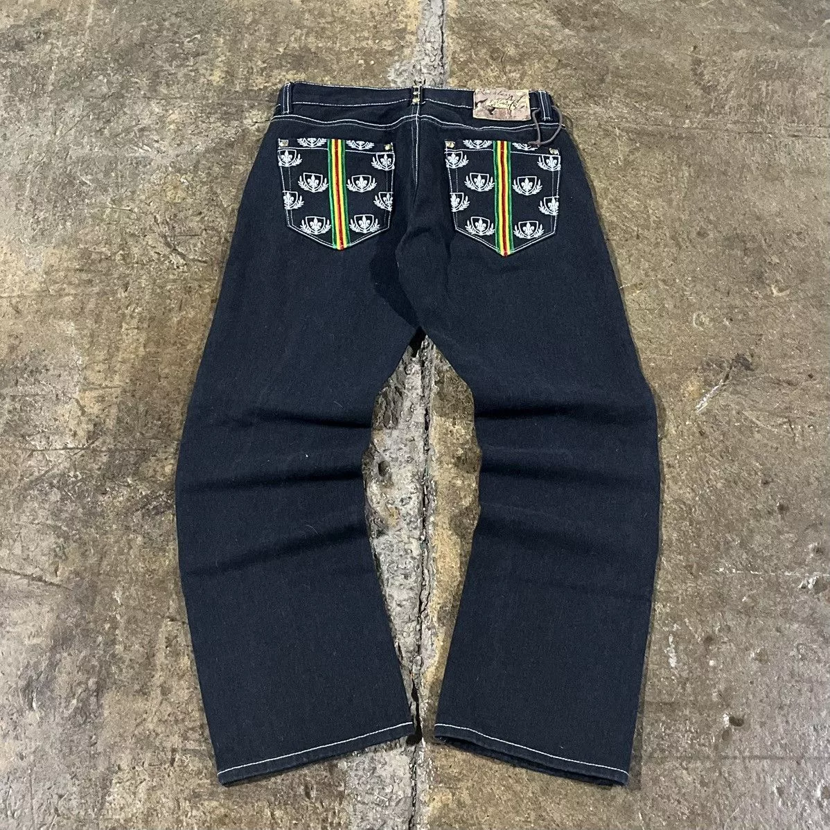 Affliction Denim Affliction × JNCO × Vintage Crazy Vintage Y2K Baggy Jeans Embroidered Skater Wide Leg Black