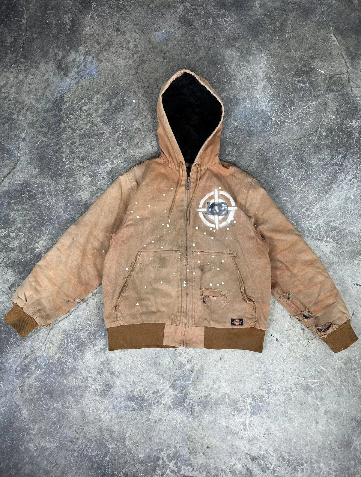 Dickies Denim Jackets Dickies × Vintage Vintage Thrashed Hooded Dickies Paint Jacket Beige