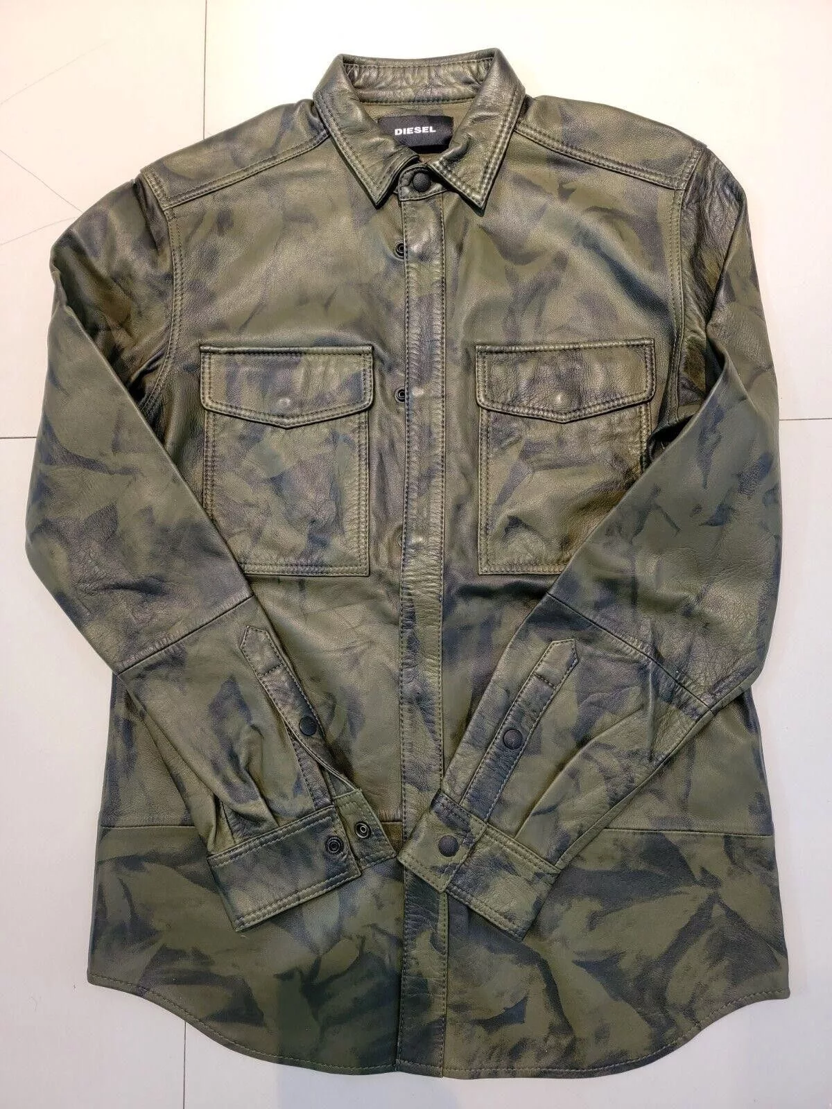 Diesel Light Jackets DIESEL S-Late Padded Printed Camo Leather Men's Jacket L Green