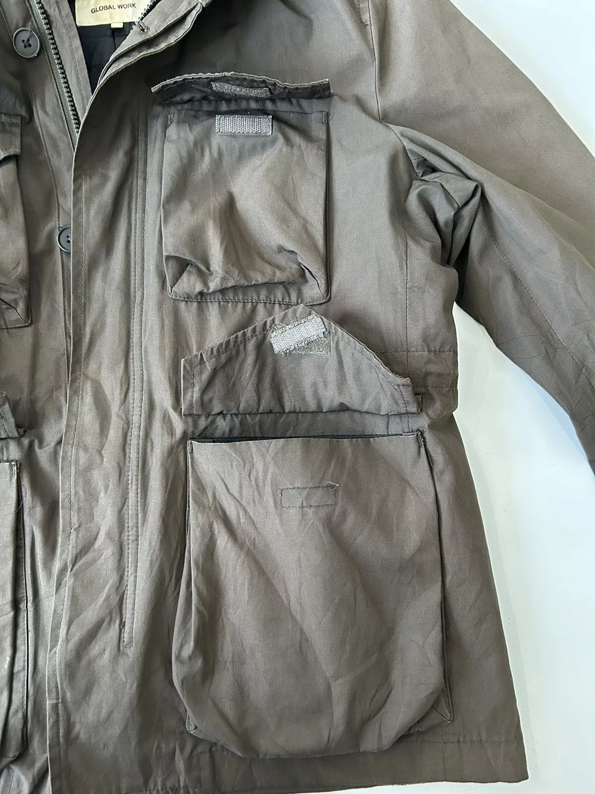 Japanese Brand Parkas Japanese Brand GLOBAL WORK Multi Pocket Parka Jacket + Gorpcore Style Brown Streetwear
