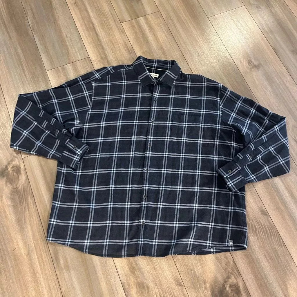 Peter Millar Shirts Button Ups Peter Millar Blue Plaid Flannel Buttonup Men XXL Bin N-39