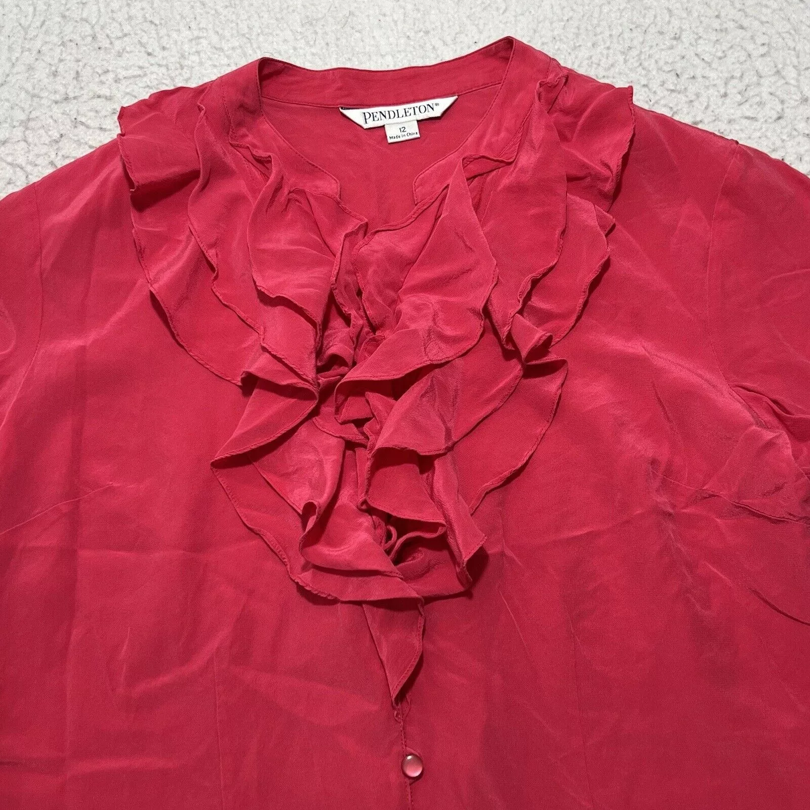 Pendleton Blouses Pendleton Silk Short Sleeve Hot Pink Ruffle Button Up Top