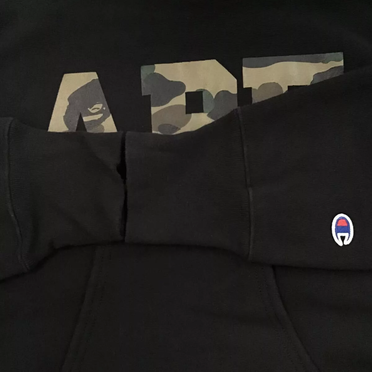 Bape Sweatshirts Hoodies Bape × Champion CHAMPION × BAPE camo Reverse Weave pullover hoodie APE Black