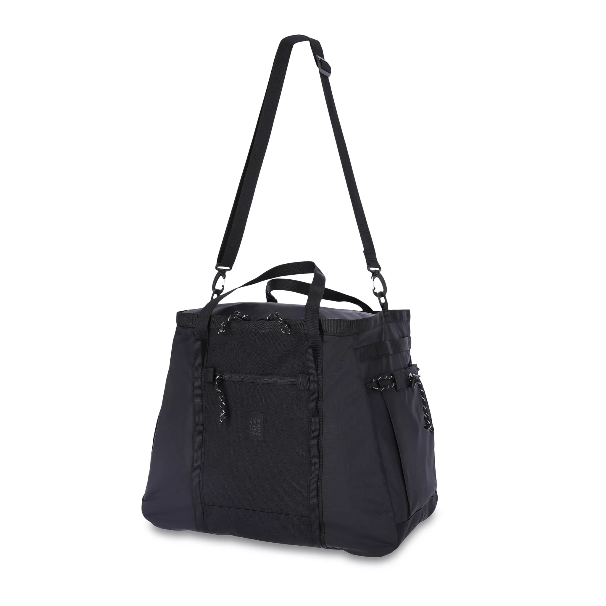 Shoulder Carry Strap on Topo Designs Mountain Gear Bag tote hauler in lightweight recycled black nylon.