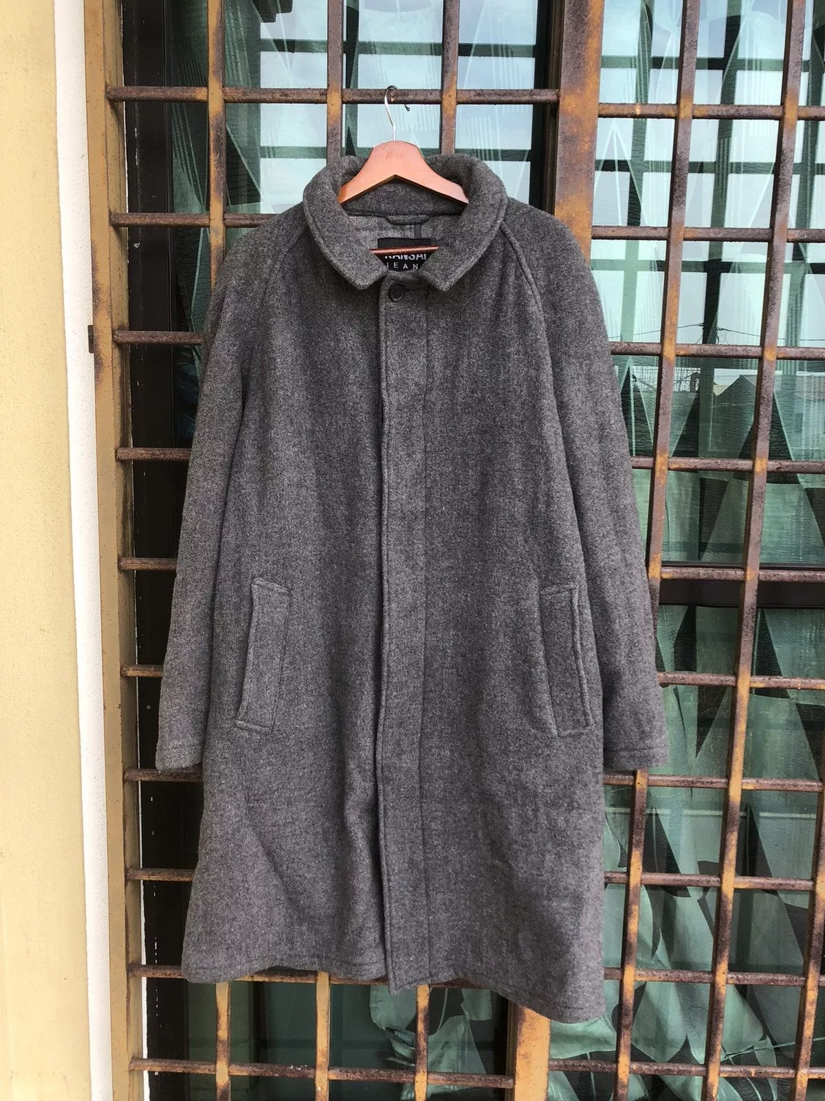 Kansai Yamamoto Heavy Coats Kansai Yamamoto Wool Long Coat Button Gray