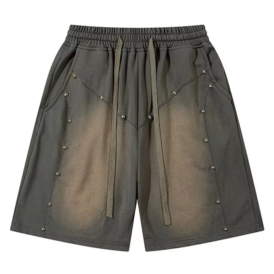Japanese Brand Shorts Japanese Brand × Vintage Hip Hop Loose Rivet Splicing Short Gray Streetwear