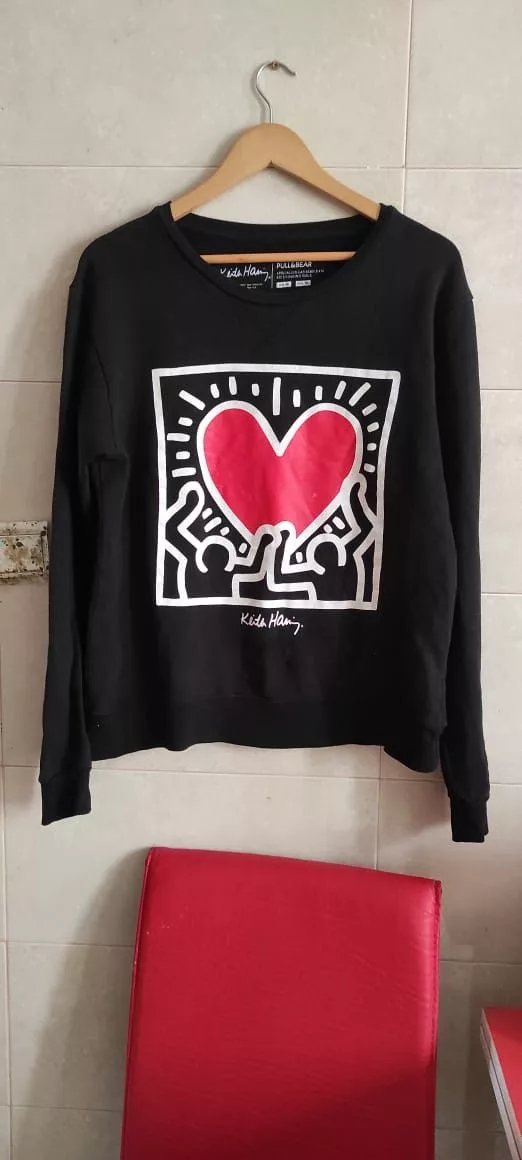 Keith Haring Sweaters Keith Haring × Pull & Bear KEITH HARING SWEATSHIRT Dancing Heart Graphic Pullover Black