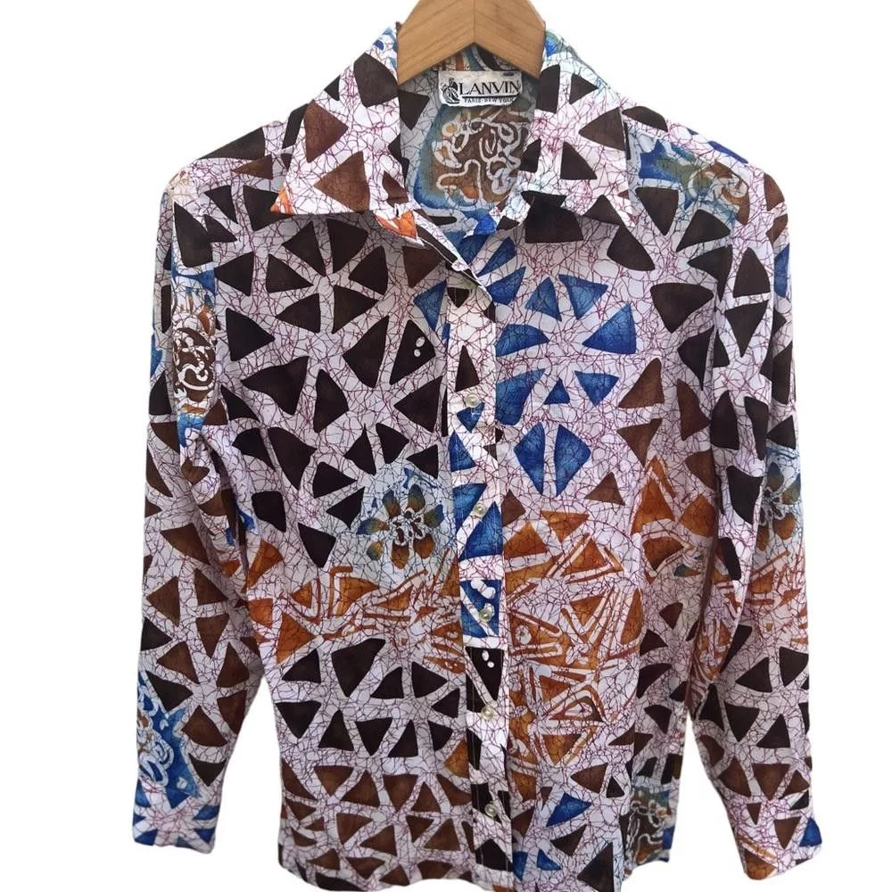 Lanvin Button Ups Lanvin Vintage Geometric Print Button Down Shirt Size Small Blue