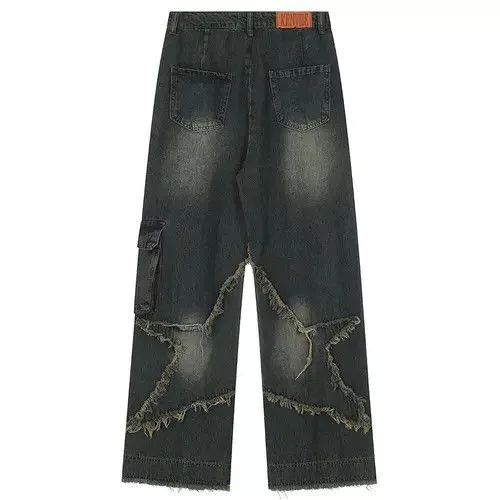Individualized Shirts Jeans Individualized Shirts Baggy Jeans Star Patchwork Loose Straight Blue Avant-Garde