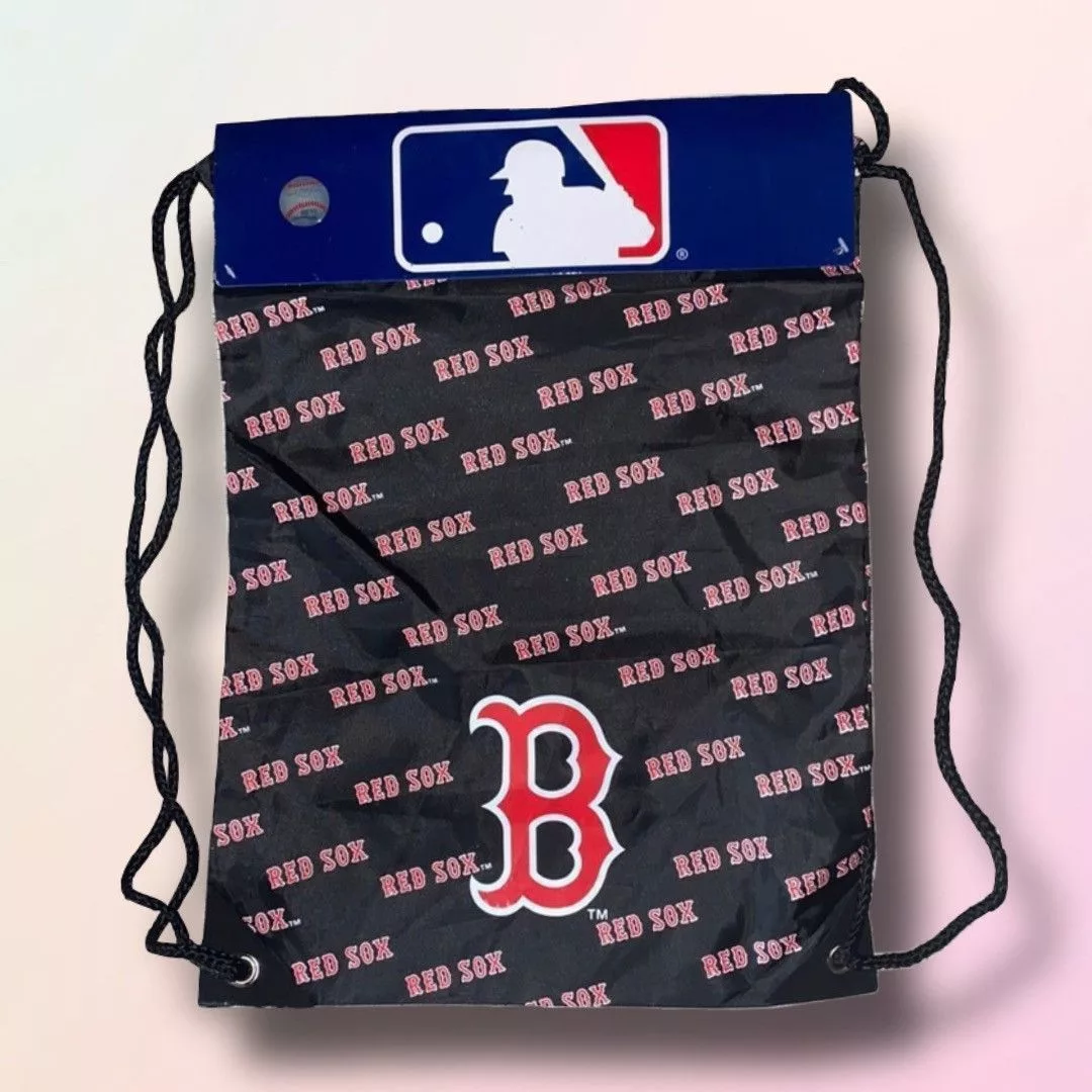 MLB Bags Luggage MLB Official Red Sox, Lightweight Drawstring BackPack Black