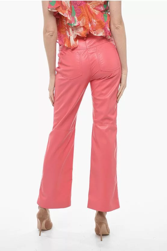 MSGM Pants MSGM og1mm0724 Straight Fit Eco Leather Pants in Pink