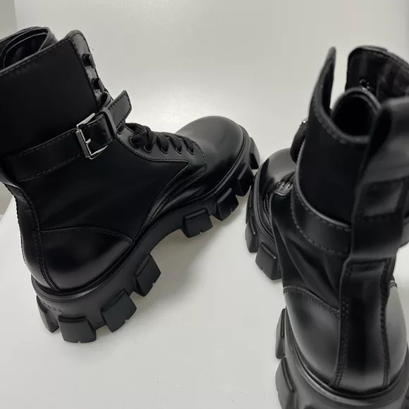 Prada Boots Prada Monolith Lug-Sole Leather Combat Boots Black Men’s UK