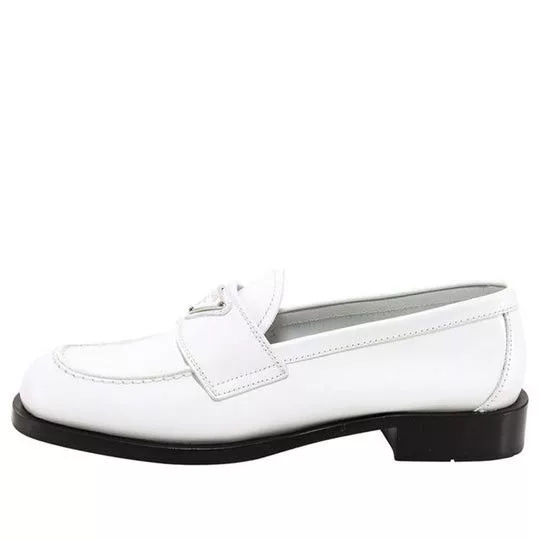 Prada Flats Prada Triangle-logo Patent Leather Loafers White