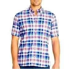 Izod Shirts Button Ups Izod Mens Blue White Red Plaid Short Sleeve Button Down Poly