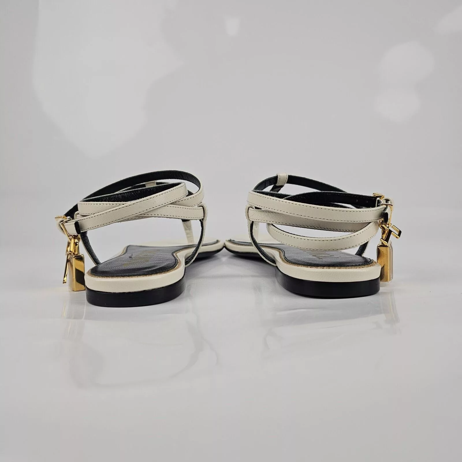 Tom Ford Flats Tom Ford Padlock White Leather Sandals New