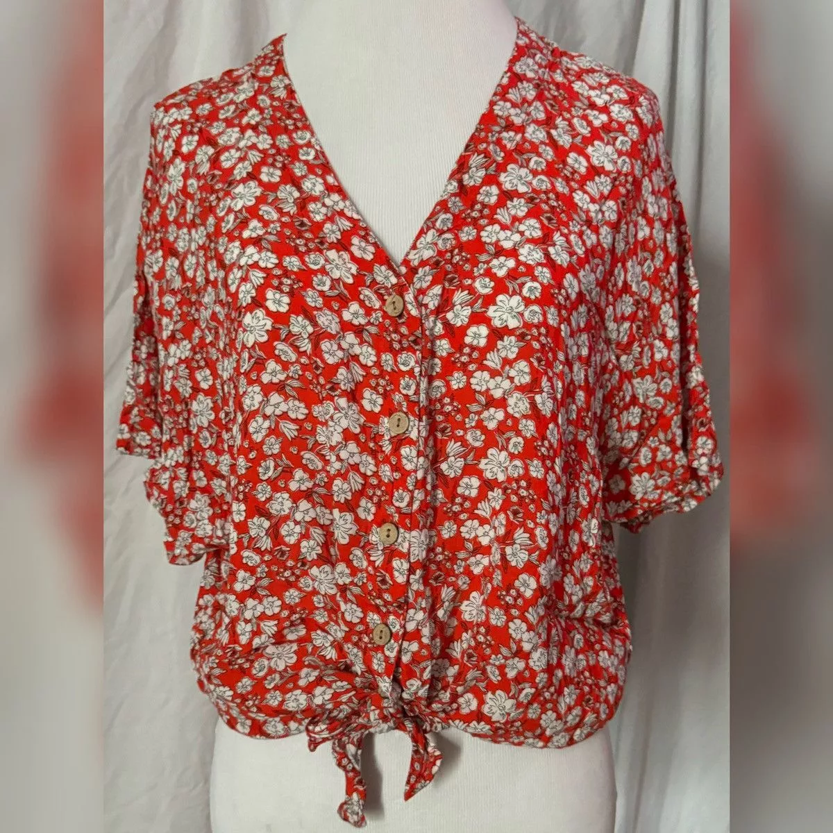 Other Blouses Other Cynthia Rowley, Poppy, Floral, Button Down Blouse Red