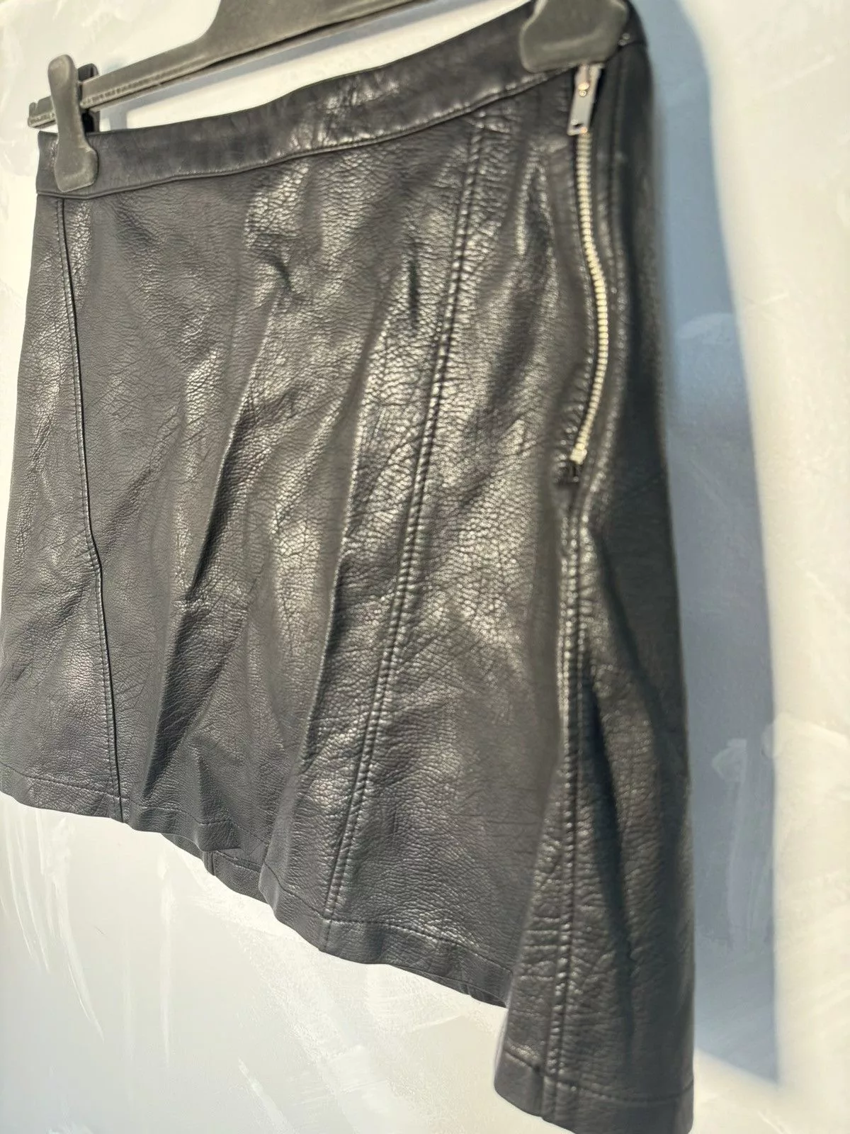 Genuine Leather Mini Skirts Genuine Leather × Zara Zara Basic Black Leather Mini Skirt Avant Garde Emo Goth Avant-Garde