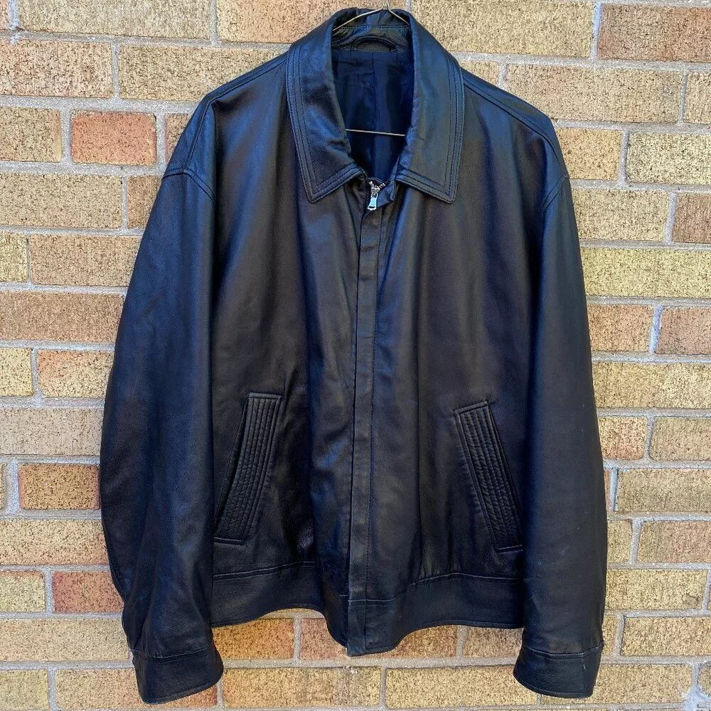 Hugo Boss Leather Jackets Hugo Boss × Vintage Vintage 1980s Hugo Boss Leather Jacket W/ Lampo Zipper Larg Black