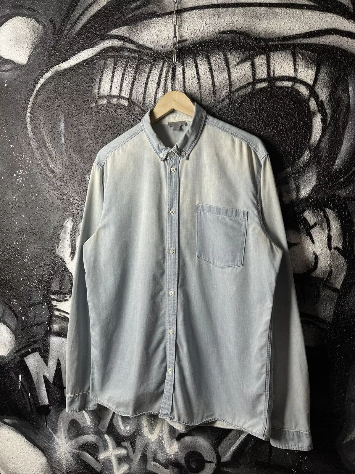 Cos Shirts Button Ups Cos × Designer COS Washed Blue Designed Shirt Button Up Men’s Size L Streetwear