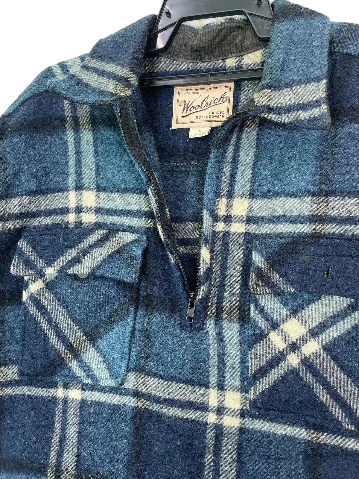 Vintage Light Jackets Vintage × Woolrich Woolen Mills WOOLRICH checkered wool quarter zip pullover shirts jacket Blue