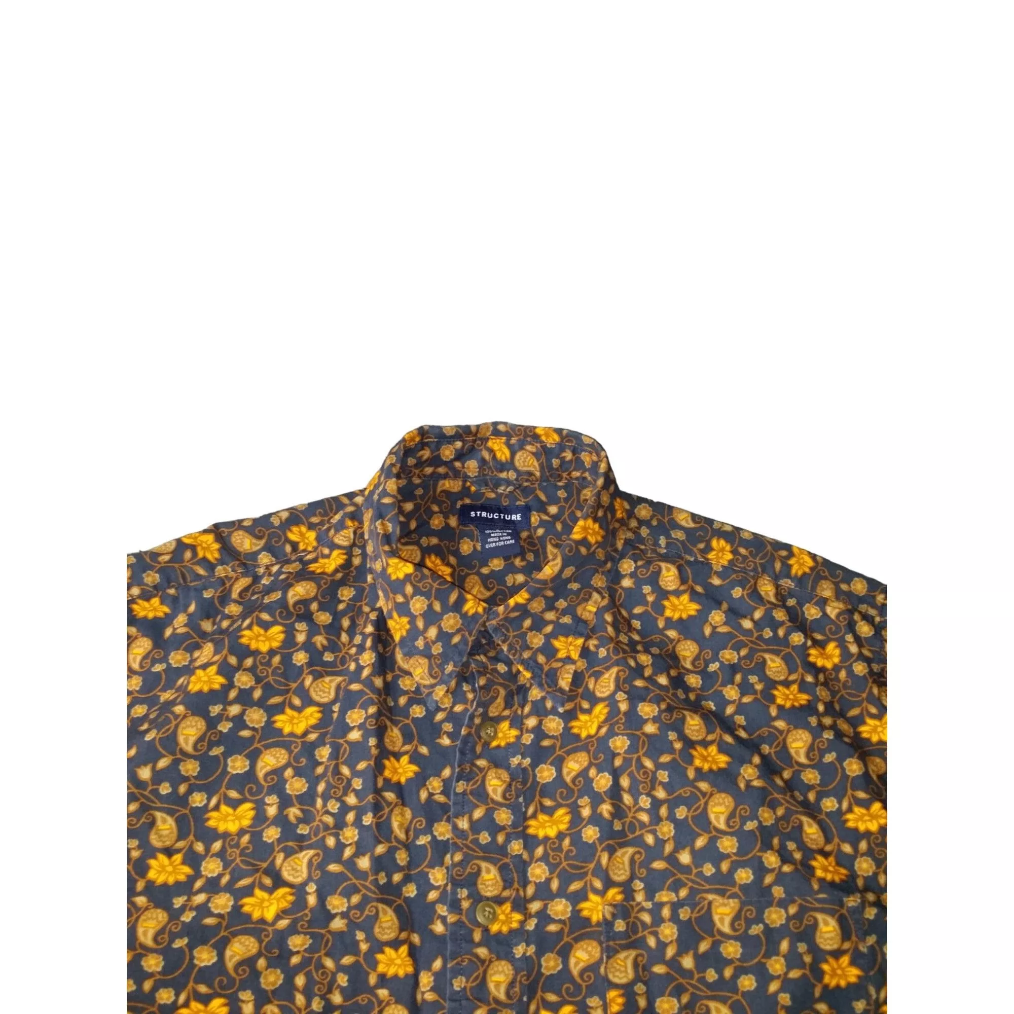 Structure Shirts Button Ups Structure Paisley Button Up Shirt Men Sz L Blue Yellow 70s W