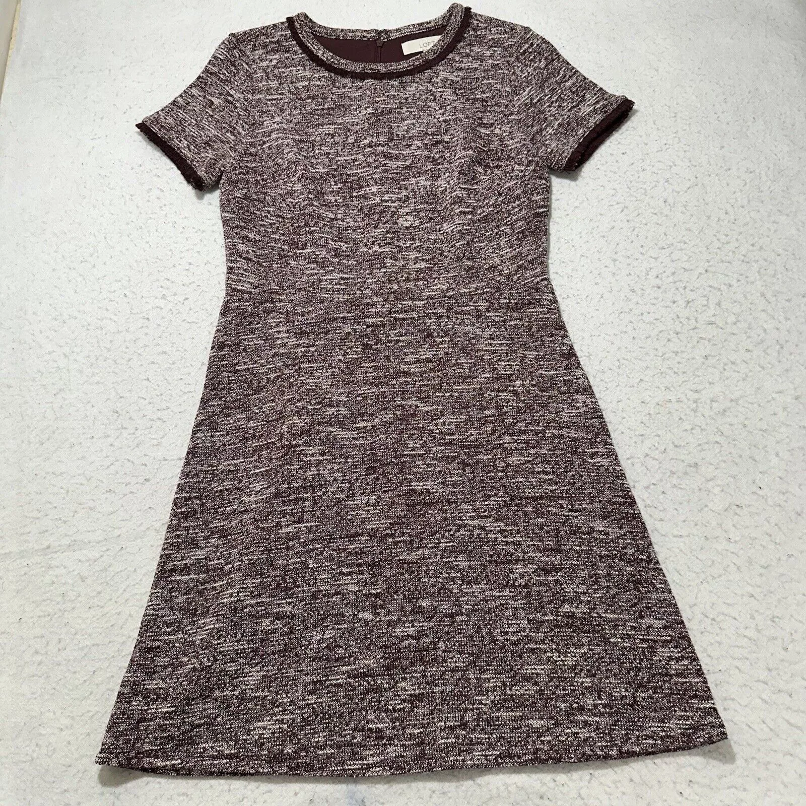 Loft Mini Dresses Ann Taylor LOFT 4 Burgundy Short Sleeve Fringe Sheath Dress Red