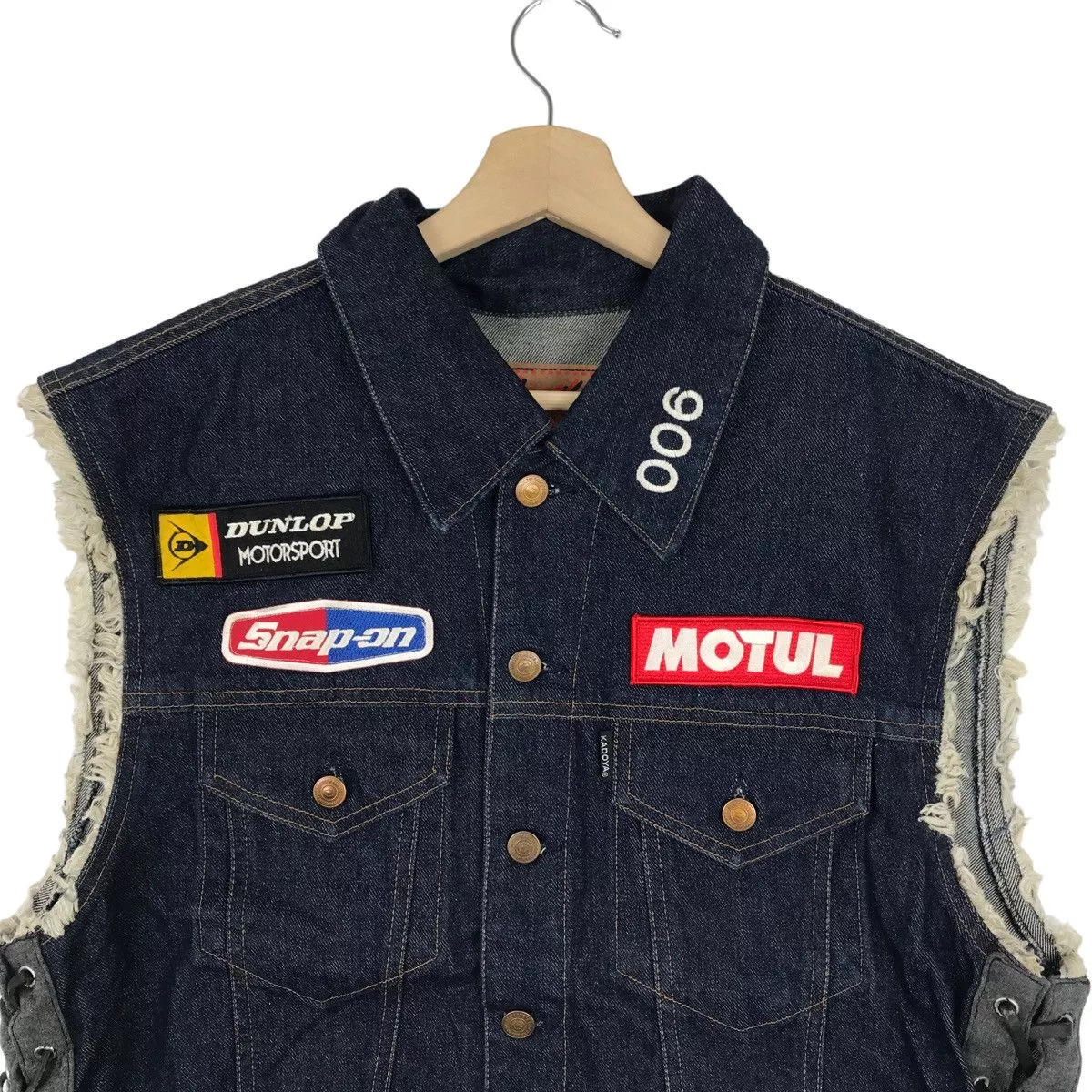 Vintage Vests Vintage KADOYA Denim Vest Sleeveless Racing Spirit And Blue
