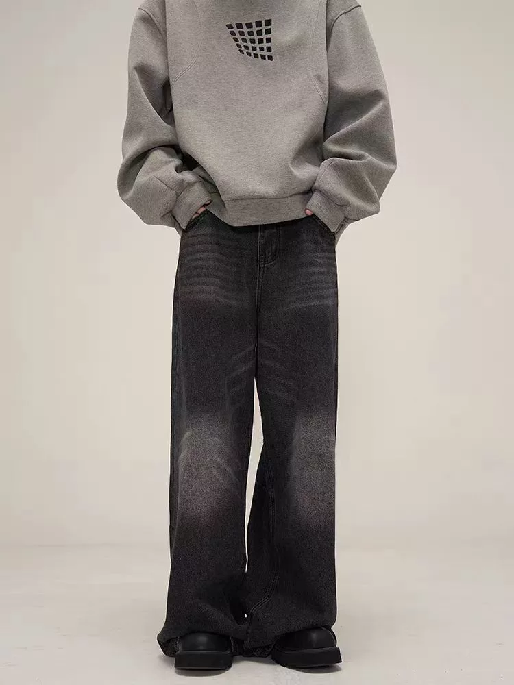 Japanese Brand Denim Japanese Brand × Jean Street Hip Hop Washed Loose Jeans Gray Streetwear